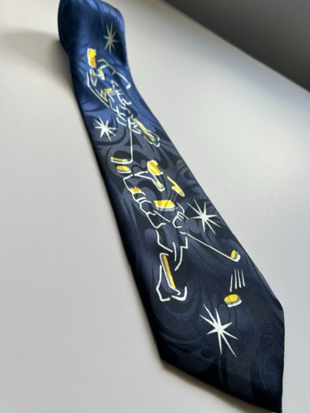 Vintage Renaissance Hockey Tie — Navy Gold Novelty Necktie